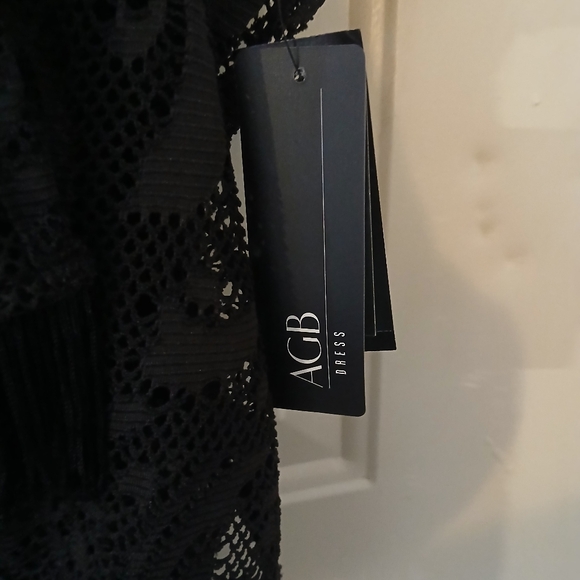 AGB 2 Pc Black Cowl Neck Dress And Lace Fringe Jacket Sz 16 (030926EB)